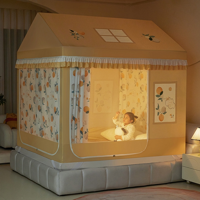 91家纺网 家纺一手货源 找家纺 迪凡保罗 2025新款城堡遮光防摔坐床蚊帐 清新柠檬