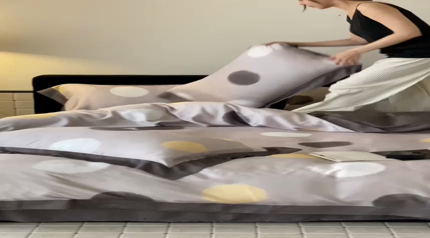 91家纺网 家纺一手货源 找家纺 优悦 2024新款天丝印花四件套 波普时尚-灰