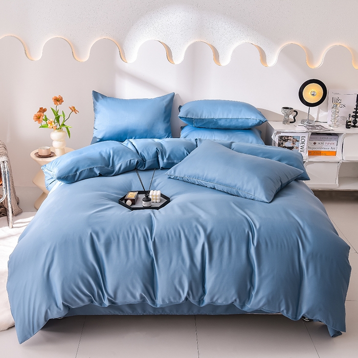 91家纺网 家纺一手货源 找家纺 简爱家纺 2025新款水洗真丝四件套 冰蓝