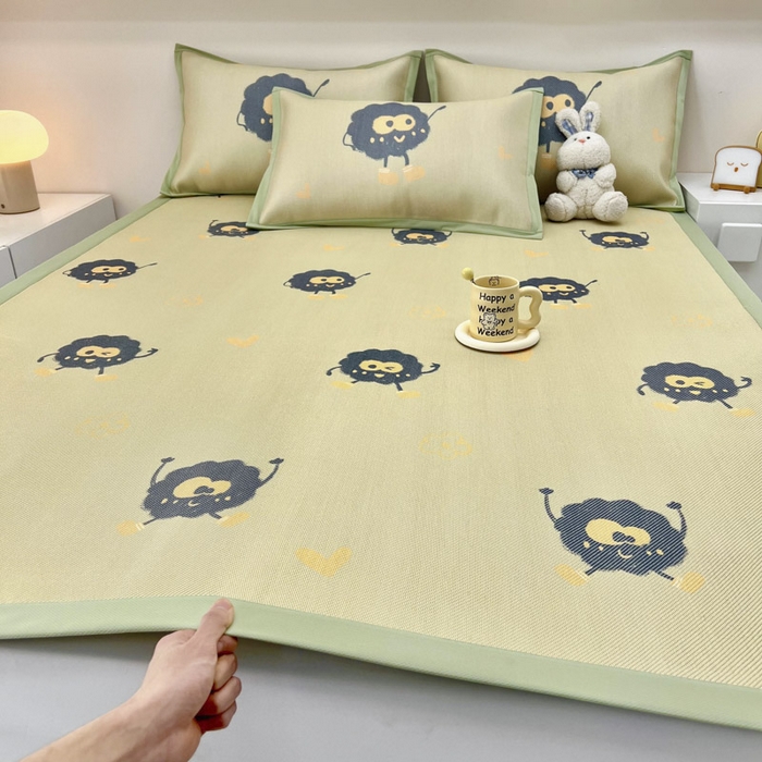 91家纺网 家纺一手货源 找家纺 全季家居 2024新款5A抗菌小清新数码印花冰藤席 小煤球（床席款）