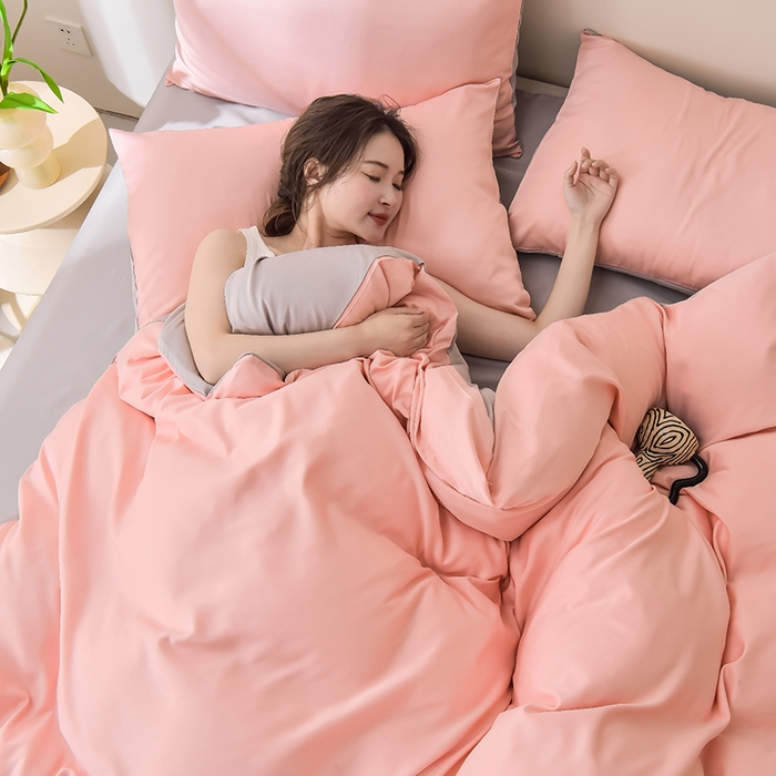 91家纺网 家纺一手货源 找家纺 简爱家纺 2025新款水洗真丝四件套 戴妃粉+雅致灰