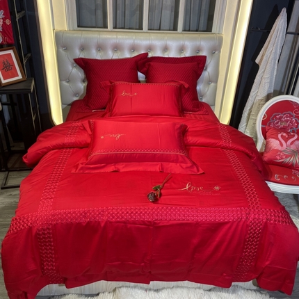 91家纺网 家纺一手货源 找家纺 （总）玖玖爱 2024新款100支提花婚庆四件套