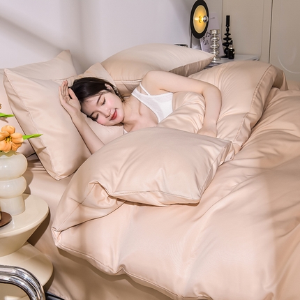 简爱家纺 2025新款水洗真丝四件套 奶茶咖
