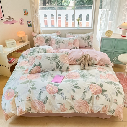 91家纺网 家纺一手货源 找家纺 （总）川悦生活 2024爆款13372纯棉全棉卡通小清新四件套学生宿舍三件套