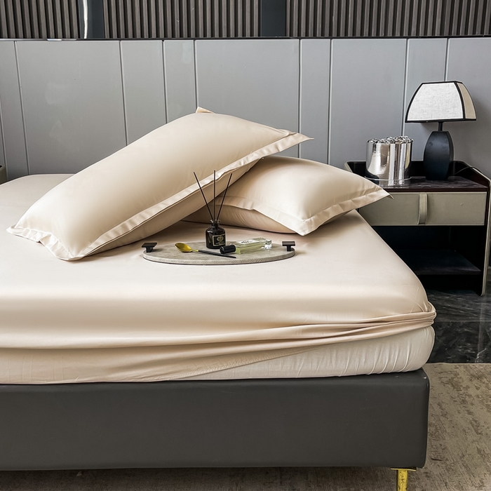 91家纺网 家纺一手货源 找家纺 宅家居 2024新款贡缎水洗真丝单品床笠三件套 香槟金