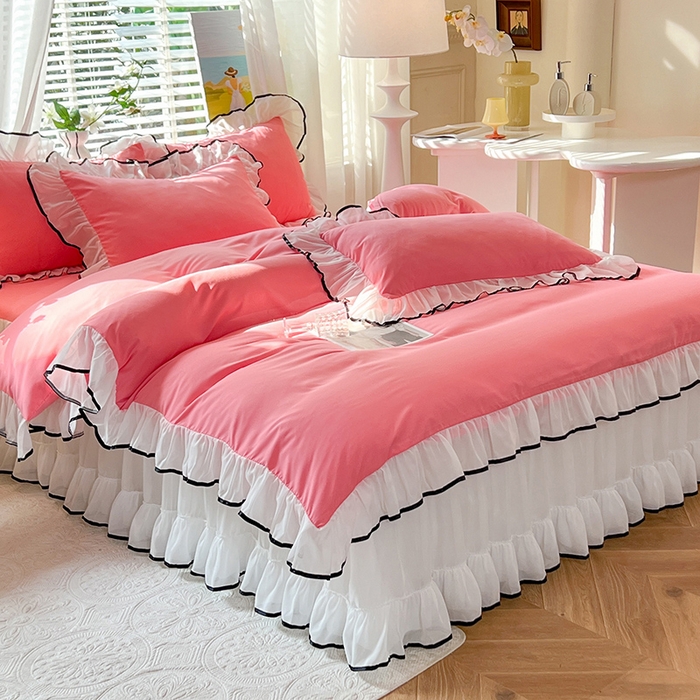 91家纺网 家纺一手货源 找家纺 （总）唐人居 2025新款水洗棉麻亲肤蕾丝花边四件套