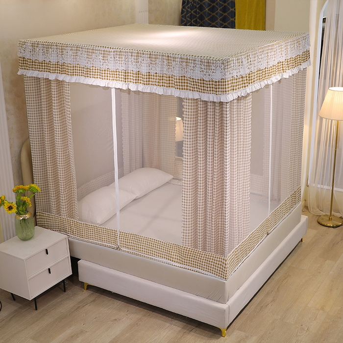 91家纺网 家纺一手货源 找家纺 初心2025新款坐床遮光蚊帐系列 咖小格