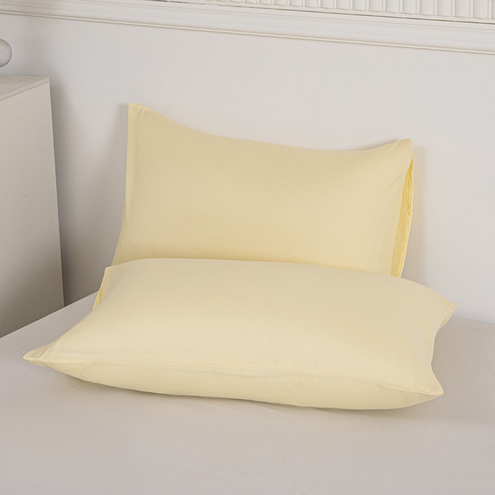 91家纺网 家纺一手货源 找家纺 莎臣豹 2025新款水洗棉磨毛纯色双拼简约风撞色四件套 嫩黄爱上卡其