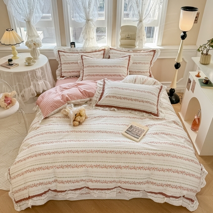 91家纺网 家纺一手货源 找家纺 眠屿家纺 2024新款全棉40支13372花边四件套 枝间梦