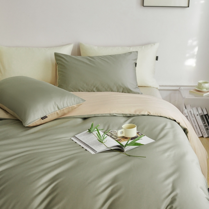 91家纺网 家纺一手货源 找家纺 安莱生活 2024新款100s长绒棉贡缎双拼四件套 木果-棕灰