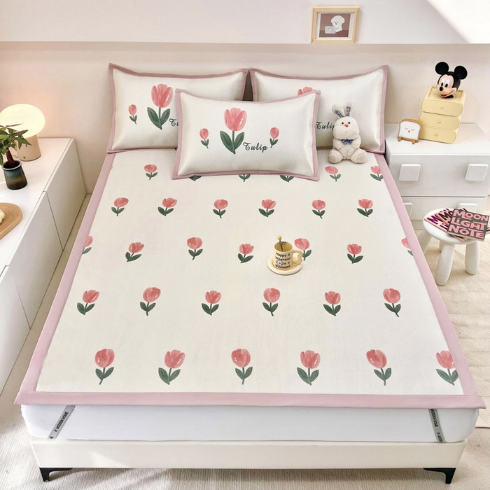 91家纺网 家纺一手货源 找家纺 全季家居 2024新款5A抗菌小清新数码印花冰藤席 郁金香（床席款）