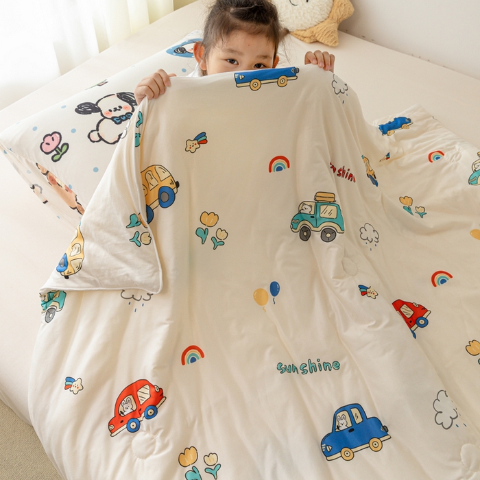 91家纺网 家纺一手货源 找家纺 寐眠 寐眠 2024新款针织棉大豆夏被【儿童图】 小汽车