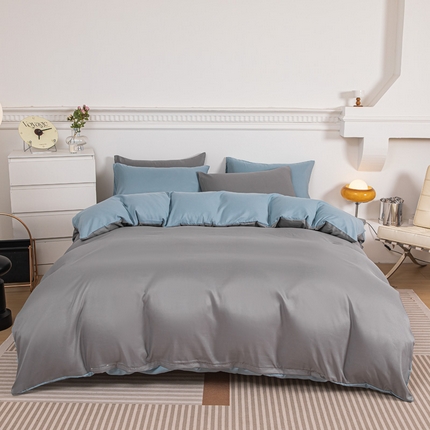 91家纺网 家纺一手货源 找家纺 （总）莎臣豹 2025新款水洗棉磨毛纯色双拼简约风撞色四件套