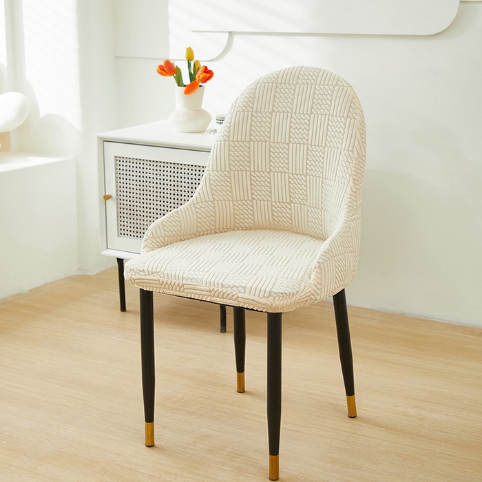 91家纺网 家纺一手货源 找家纺 共鸣沙发套 2024新款摇粒绒提花交织纹系列椅套（扶手款弧形椅套） 格纹-米白