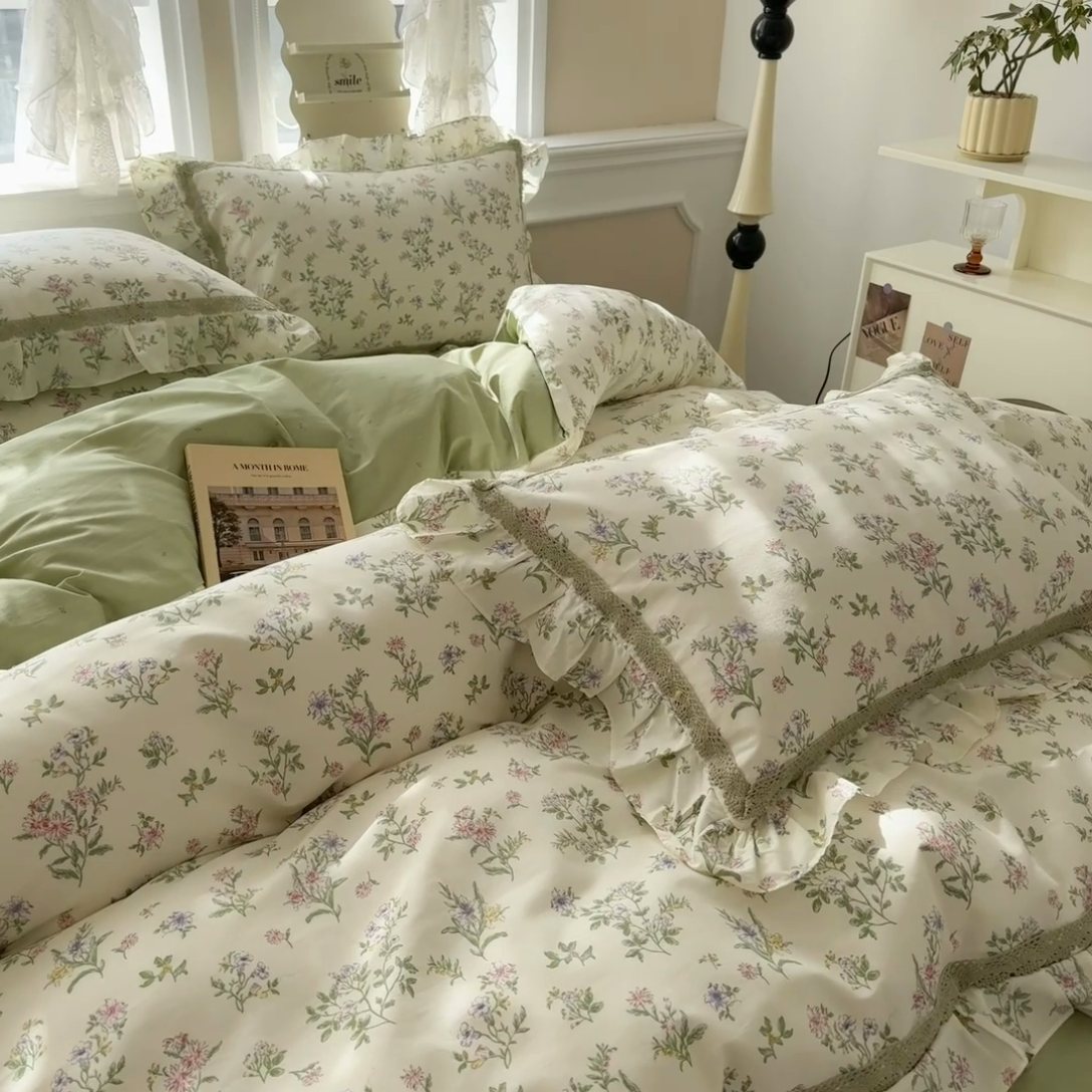 91家纺网 家纺一手货源 找家纺 眠屿家纺 2024新款全棉40支13372花边四件套 浅香