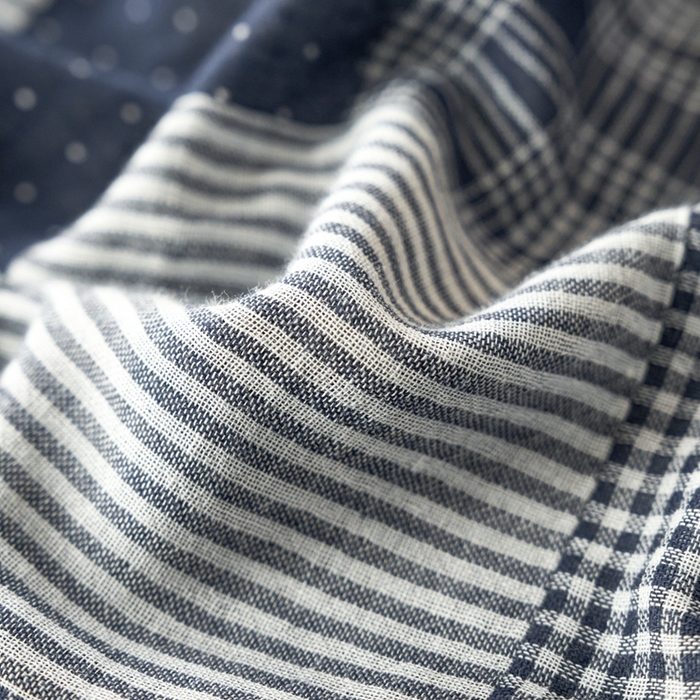 91家纺网 家纺一手货源 找家纺 安莱生活 2024年新品双层纱拼布田园纽扣款四件套 拼布田园纽扣款-藏青