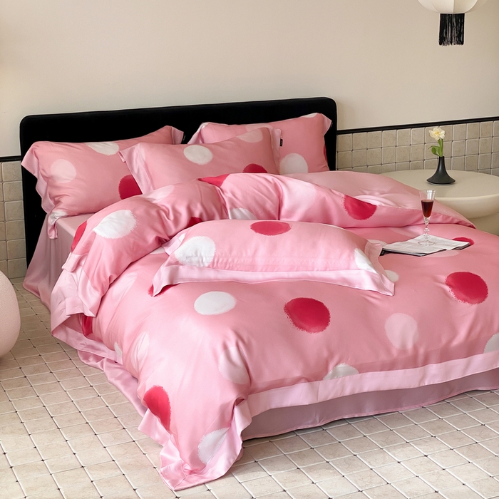 91家纺网 家纺一手货源 找家纺 优悦 2024新款天丝印花四件套 波普时尚-粉