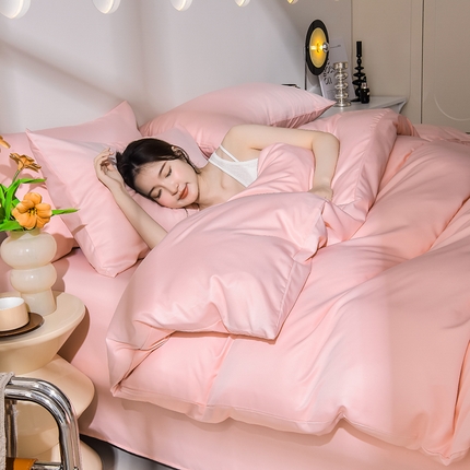 91家纺网 家纺一手货源 找家纺 简爱家纺 2025新款水洗真丝四件套 戴妃粉