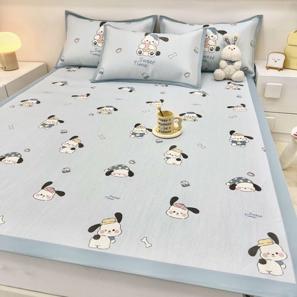 91家纺网 家纺一手货源 找家纺 全季家居 2024新款5A抗菌小清新数码印花冰藤席 调皮小狗（床席款）