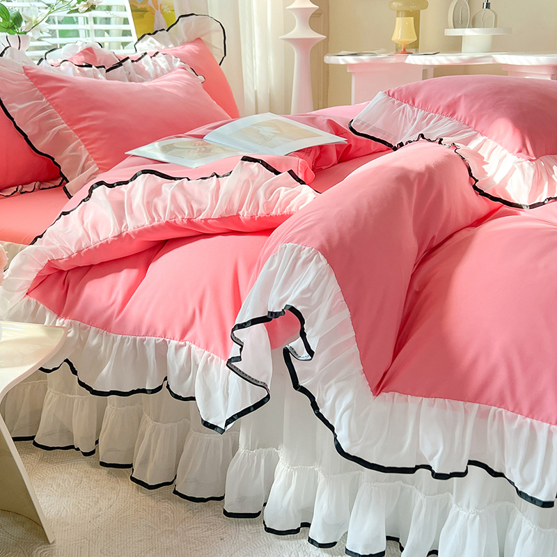 91家纺网 家纺一手货源 找家纺 （总）唐人居 2025新款水洗棉麻亲肤蕾丝花边四件套