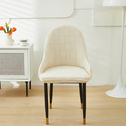 共鸣沙发套 2024新款摇粒绒提花交织纹系列椅套（扶手款弧形椅套） 格纹-米白