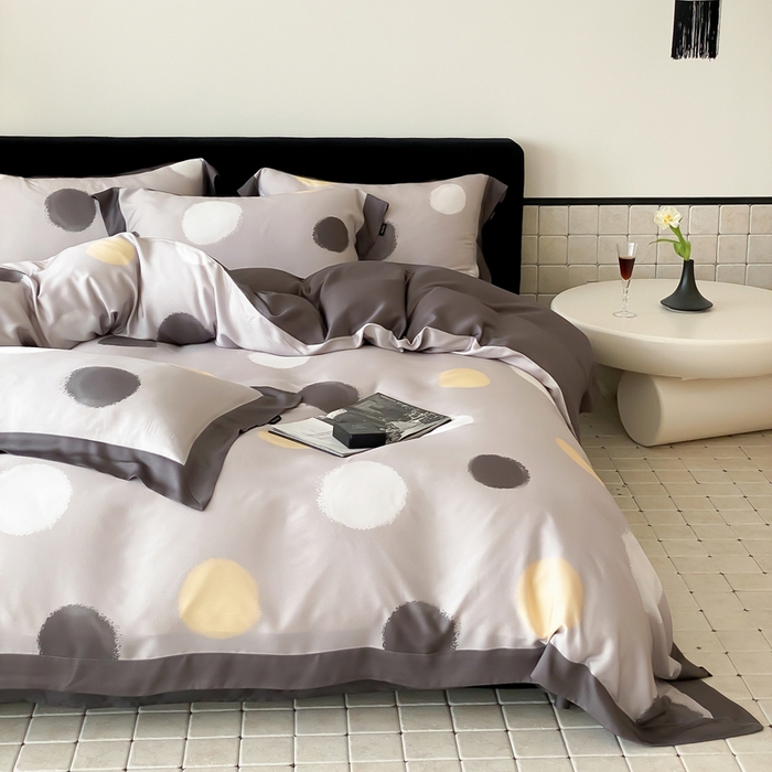 91家纺网 家纺一手货源 找家纺 优悦 2024新款天丝印花四件套 波普时尚-灰