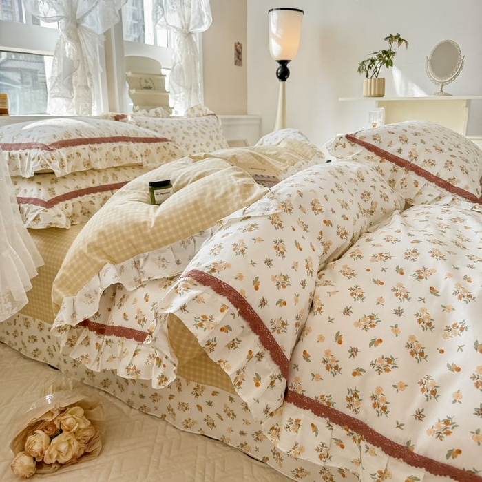 91家纺网 家纺一手货源 找家纺 眠屿家纺 2024新款全棉40支13372花边四件套 妃子笑