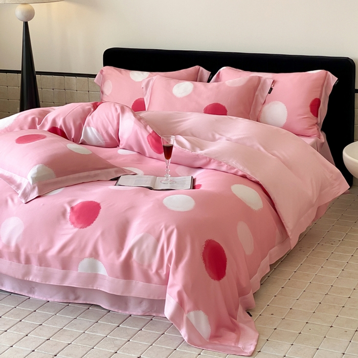 91家纺网 家纺一手货源 找家纺 优悦 2024新款天丝印花四件套 波普时尚-粉