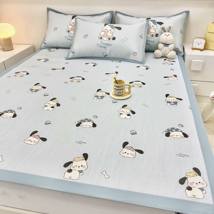 91家纺网 家纺一手货源 找家纺 全季家居 2024新款5A抗菌小清新数码印花冰藤席 调皮小狗（床席款）