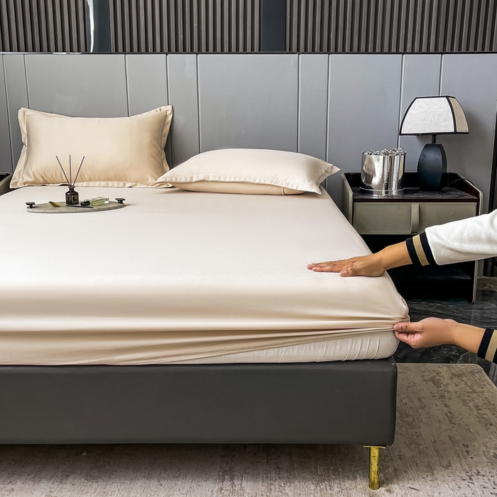 91家纺网 家纺一手货源 找家纺 宅家居 2024新款贡缎水洗真丝单品床笠三件套 香槟金