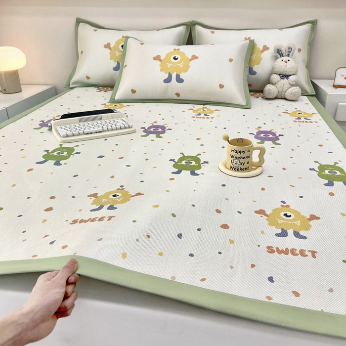 91家纺网 家纺一手货源 找家纺 全季家居 2024新款5A抗菌小清新数码印花冰藤席 多巴胺（床席款）