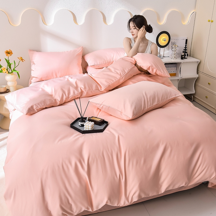 91家纺网 家纺一手货源 找家纺 简爱家纺 2025新款水洗真丝四件套 戴妃粉