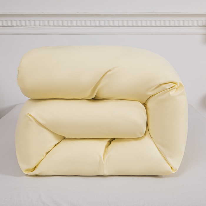 91家纺网 家纺一手货源 找家纺 莎臣豹 2025新款水洗棉磨毛纯色双拼简约风撞色四件套 嫩黄爱上卡其