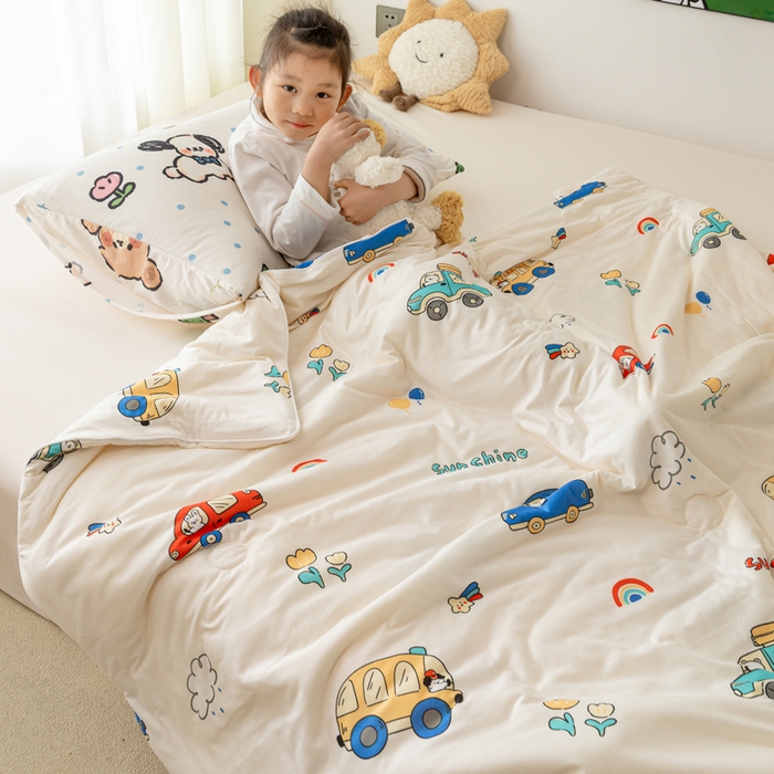 91家纺网 家纺一手货源 找家纺 寐眠 寐眠 2024新款针织棉大豆夏被【儿童图】 小汽车