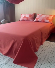 91家纺网 家纺一手货源 找家纺 安莱生活 2024年新品双层纱拼布田园纽扣款四件套 拼布田园纽扣款-橘红