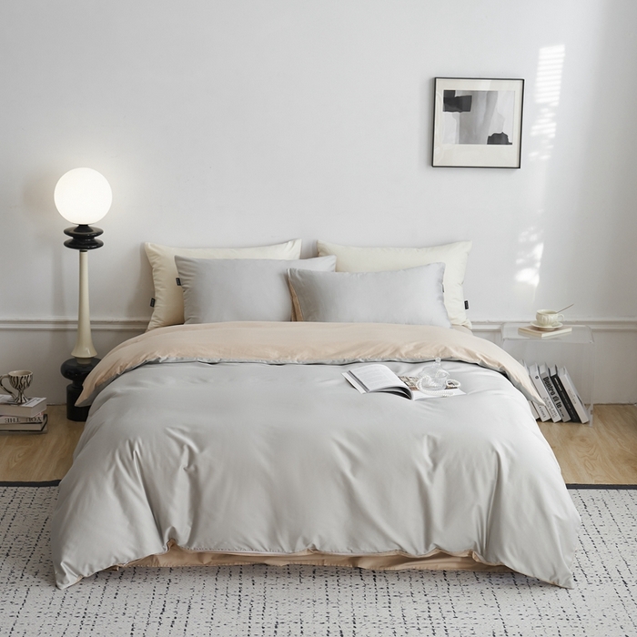 91家纺网 家纺一手货源 找家纺 安莱生活 2024新款100s长绒棉贡缎双拼四件套 高级灰-棕灰