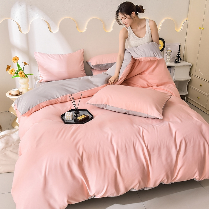 91家纺网 家纺一手货源 找家纺 简爱家纺 2025新款水洗真丝四件套 戴妃粉+雅致灰