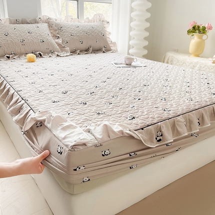 宜凡家纺 2024新款全棉印花夹棉床笠三件套 熊猫滚滚