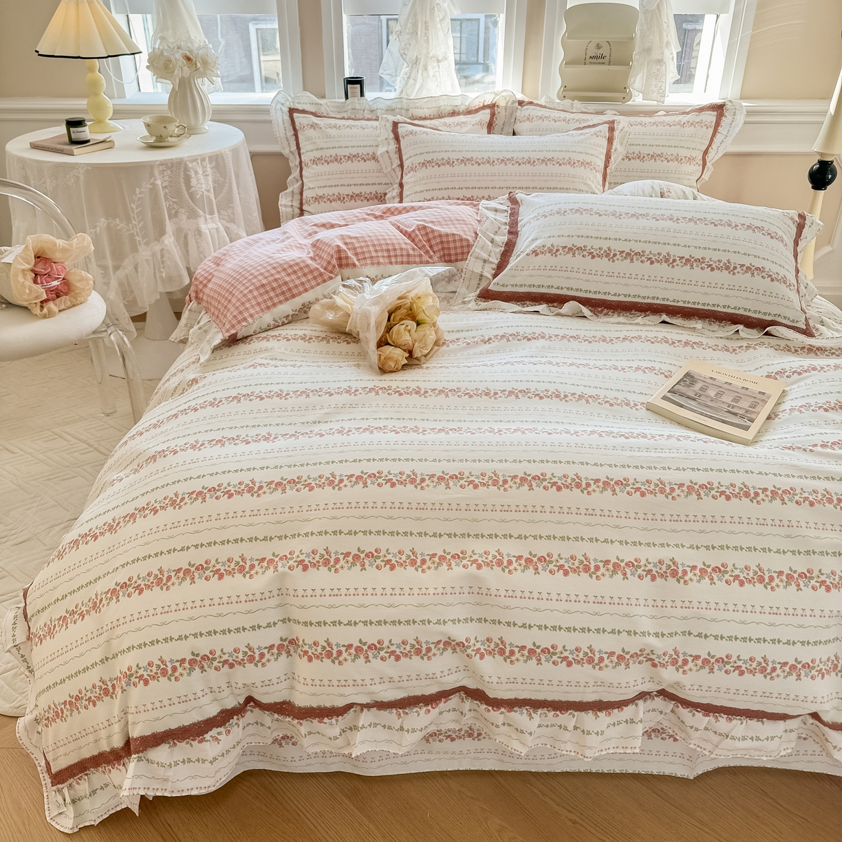 91家纺网 家纺一手货源 找家纺 眠屿家纺 2024新款全棉40支13372花边四件套 枝间梦