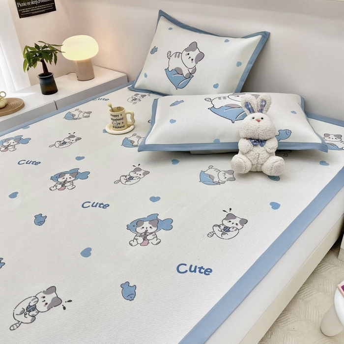 91家纺网 家纺一手货源 找家纺 全季家居 2024新款5A抗菌小清新数码印花冰藤席 贪吃小猫（床席款）