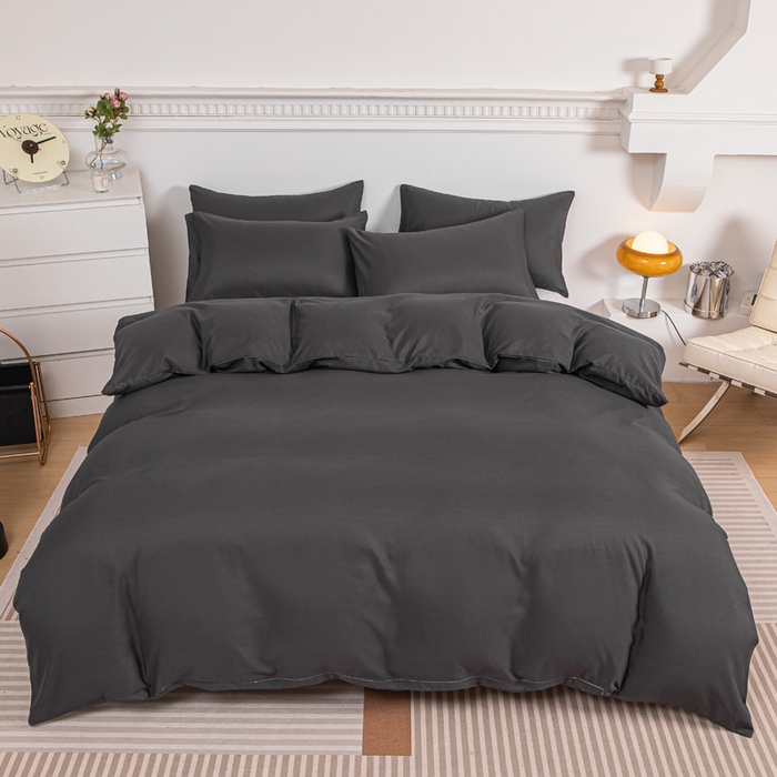 91家纺网 家纺一手货源 找家纺 莎臣豹 2025新款水洗棉磨毛纯色双拼简约风撞色四件套 高雅灰