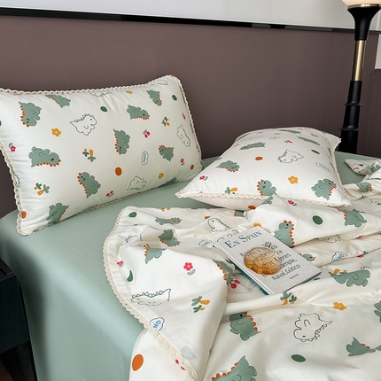 青螺家纺 2024喷汽133全棉小花边大豆夏凉被四件套卡通清新小碎花纯棉空调被  萌萌龙 