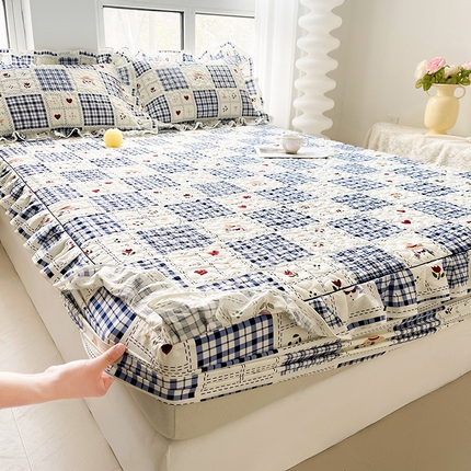 宜凡家纺 2024新款全棉印花夹棉床笠三件套 格格屋