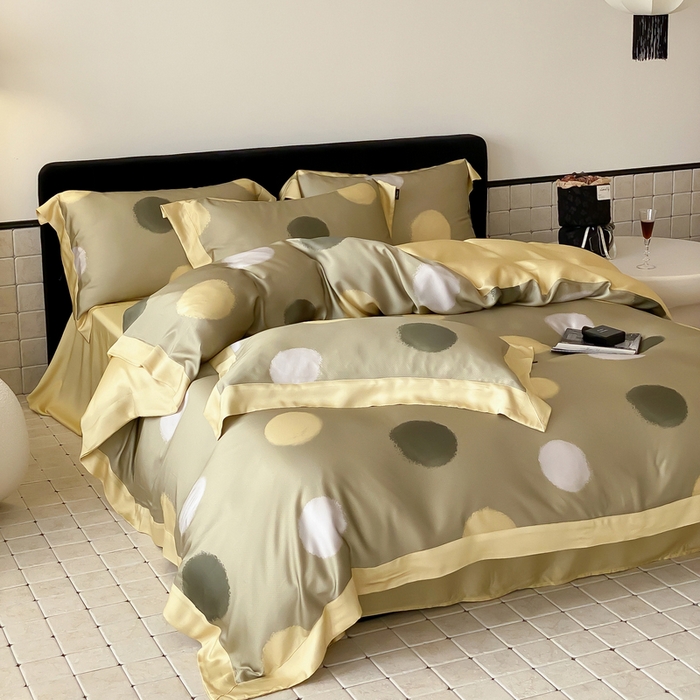 91家纺网 家纺一手货源 找家纺 优悦 2024新款天丝印花四件套 波普时尚-绿