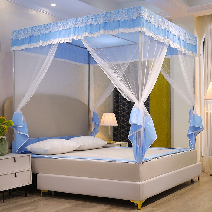 91家纺网 家纺一手货源 找家纺 初心2025新款坐床遮光蚊帐系列 清新蓝