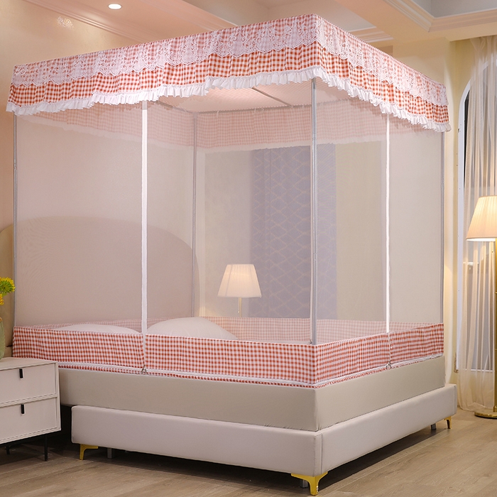 91家纺网 家纺一手货源 找家纺 初心2025新款坐床遮光蚊帐系列 红小格