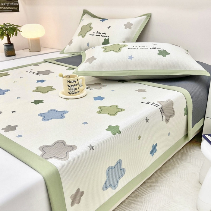 91家纺网 家纺一手货源 找家纺 全季家居 2024新款5A抗菌小清新数码印花冰藤席 彩色星星（床席款）