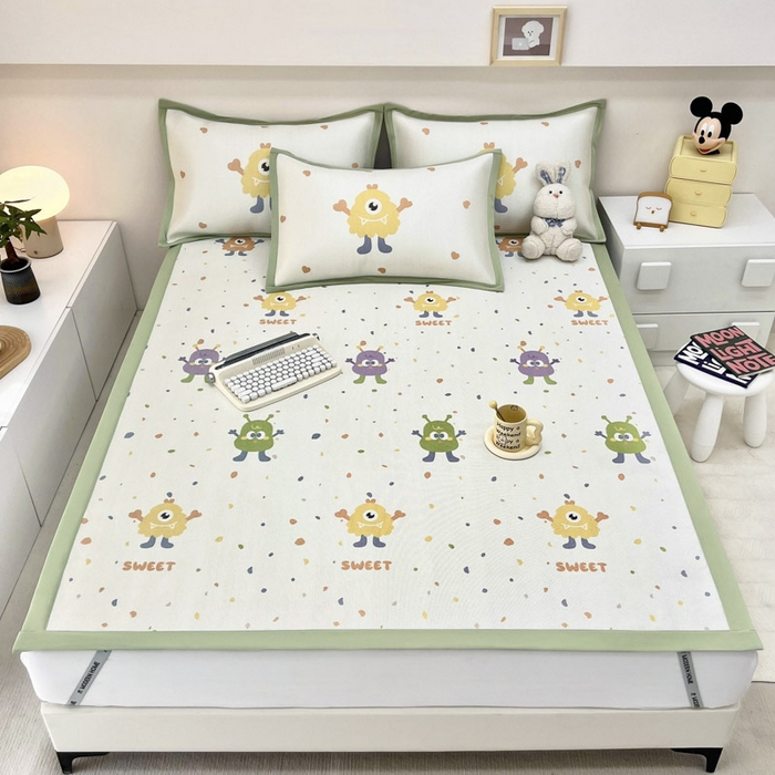 91家纺网 家纺一手货源 找家纺 全季家居 2024新款5A抗菌小清新数码印花冰藤席 多巴胺（床席款）