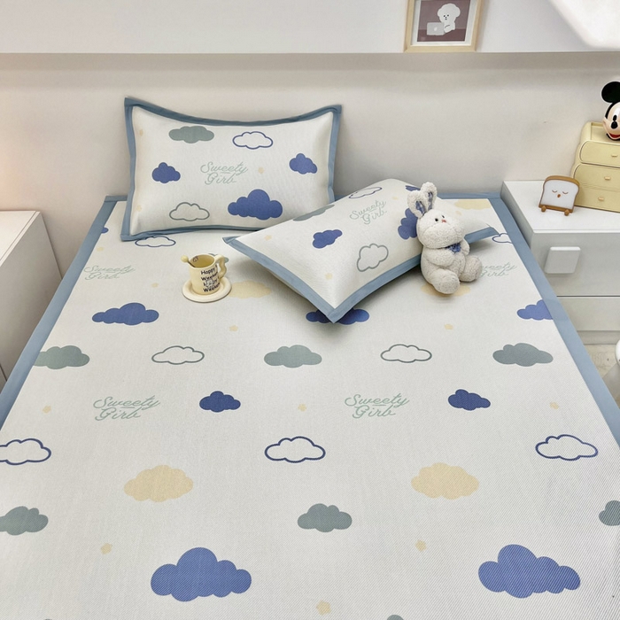 91家纺网 家纺一手货源 找家纺 全季家居 2024新款5A抗菌小清新数码印花冰藤席 云朵（床席款）