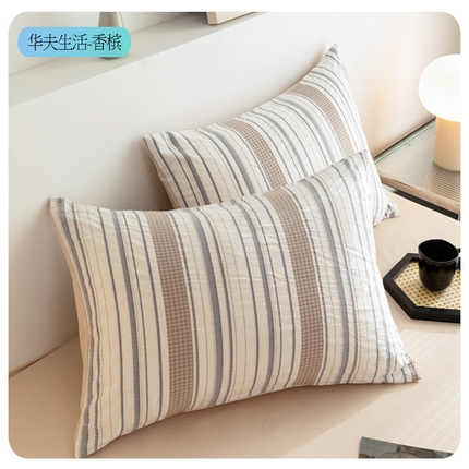 91家纺网 家纺一手货源 找家纺 倾慕家纺 2024倾慕提花全棉3D立体简约纯棉单枕套 华夫生活-蓝